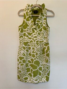 Just...Taylor Green and White Floral Ruffle V-Neck Sheath Dress size 8